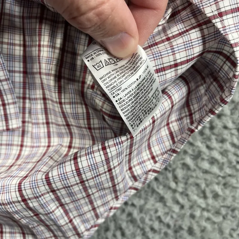 Banana Republic Shirt Mens Large Red Blue Non Iron Slim Fit Long Sleeve Button